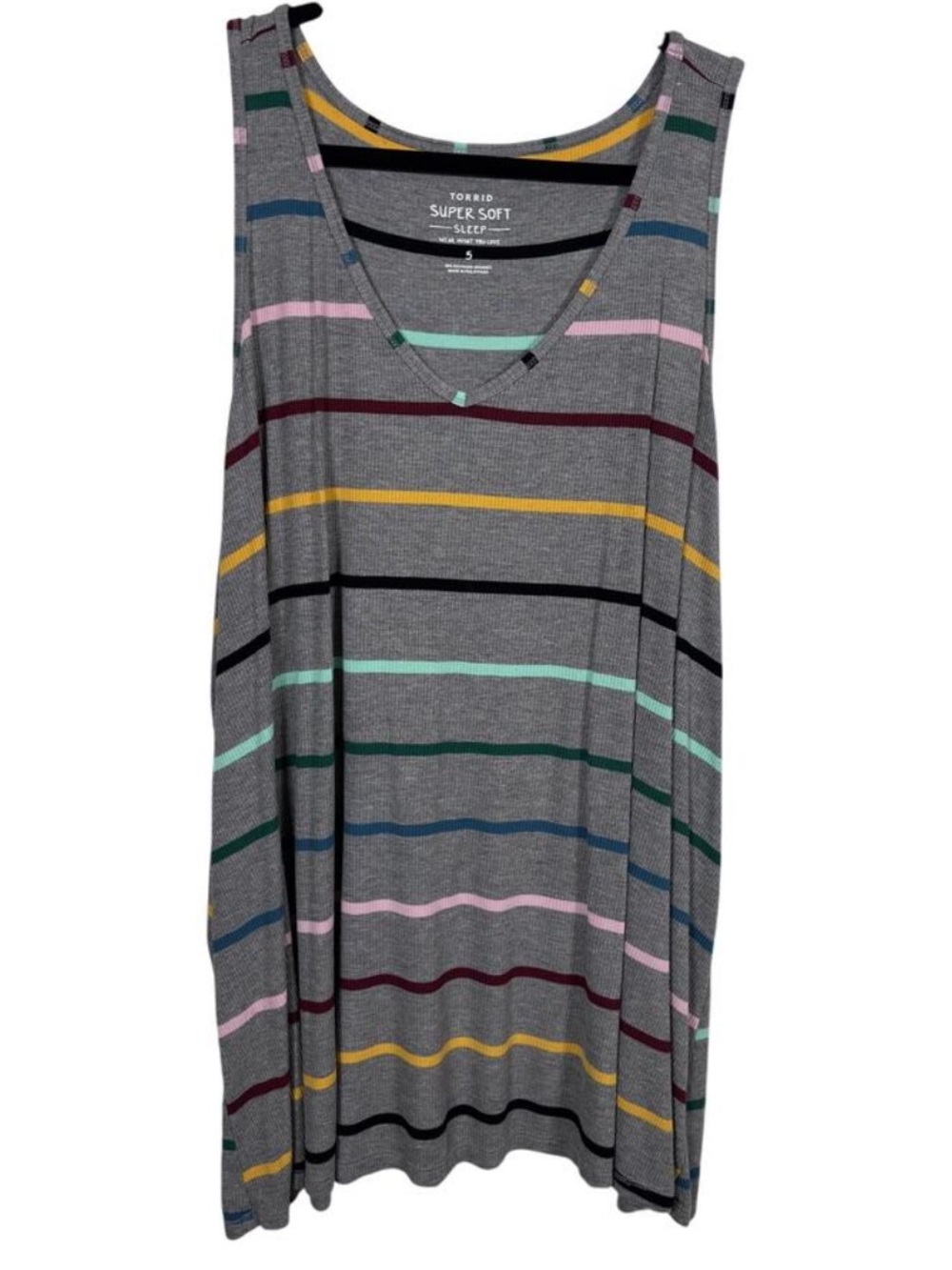 Torrid Super Soft Sleep Gray Striped Tank Top with Multicolor Stripes